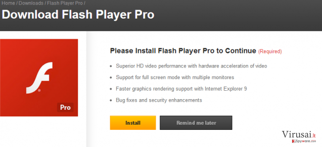 Flash Player Pro virus ekrano nuotrauka Flash Player Pro virus ekrano nuotrauka