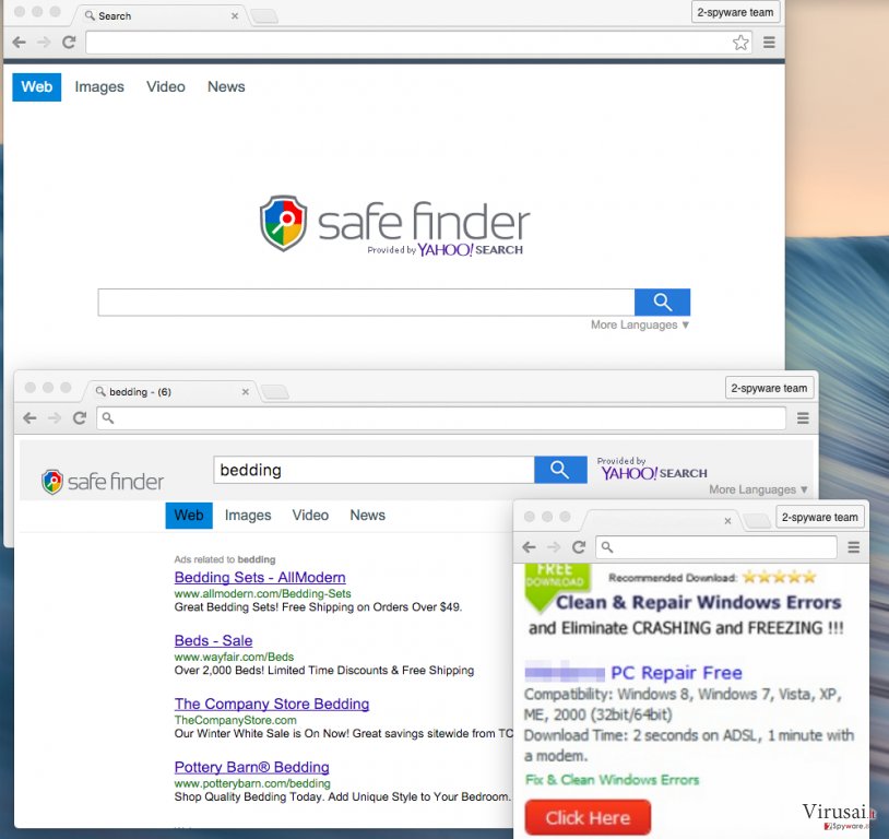 Safe Finder virusas ekrano nuotrauka