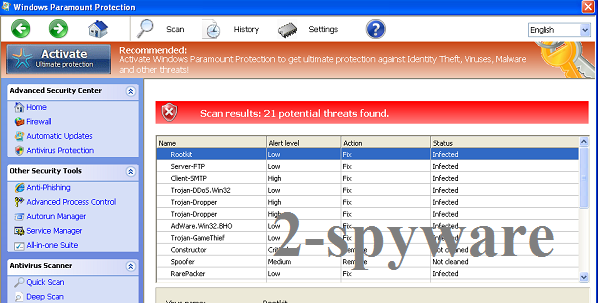 Windows Paramount Protection ekrano nuotrauka Windows Paramount Protection ekrano nuotrauka