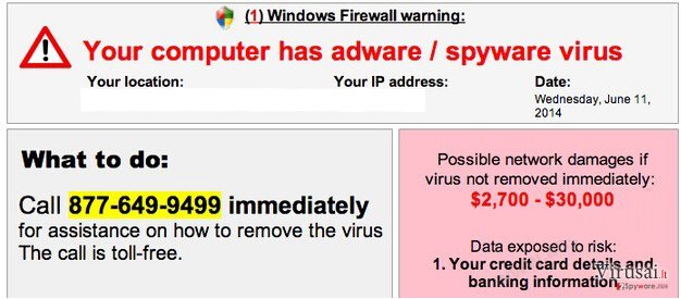 "Your computer has adware / spyware virus" pranešimas ekrano nuotrauka "Your computer has adware / spyware virus" pranešimas ekrano nuotrauka