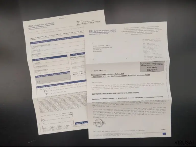 European Business Number laiško pavyzdys
