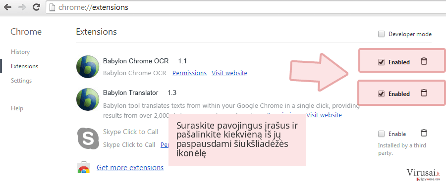 Suraskite pavojingus įrašus ir pašalinkite kiekvieną iš jų paspausdami šiukšliadėžės ikonėlę Suraskite pavojingus įrašus ir pašalinkite kiekvieną iš jų paspausdami šiukšliadėžės ikonėlę