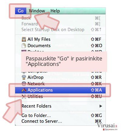 Paspauskite 'Go' ir pasirinkite 'Applications' Paspauskite 'Go' ir pasirinkite 'Applications'