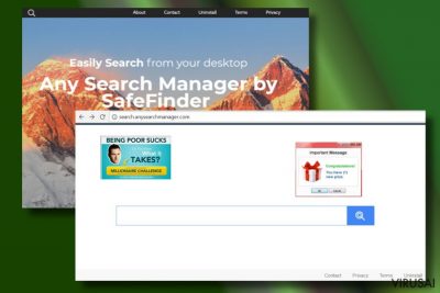 Any Search Manager užgrobtos naršyklės pavyzdys