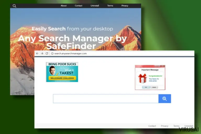 Any Search Manager užgrobtos naršyklės pavyzdys