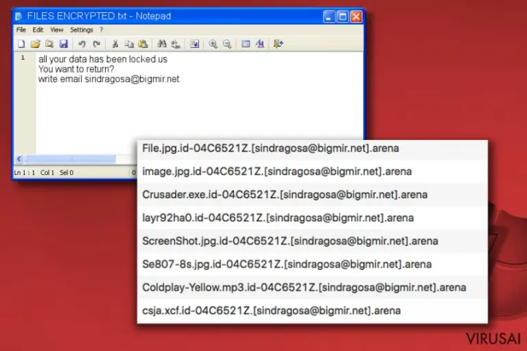Arena virusas ir FILES ENCRYPTED.txt raštelis