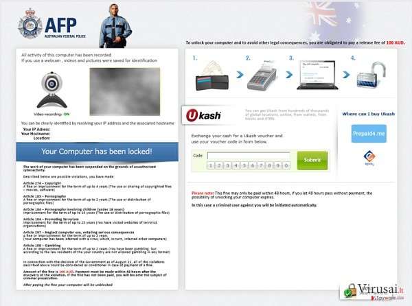 Australian Federal Police Ukash virus ekrano nuotrauka Australian Federal Police Ukash virus ekrano nuotrauka