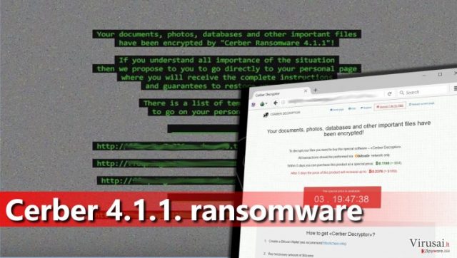 Cerber 4.1.1 virusas yra naujausia Cerber versija