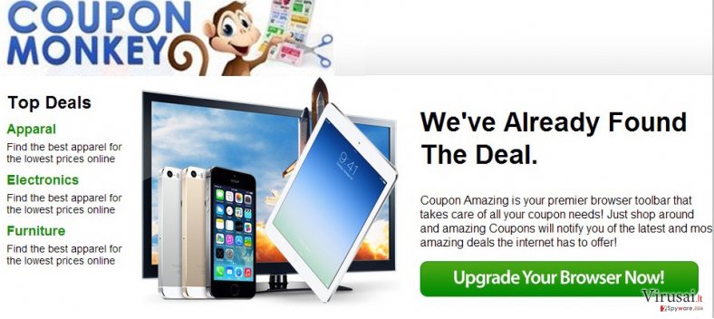 Coupon Monkey reklamos ekrano nuotrauka Coupon Monkey reklamos ekrano nuotrauka