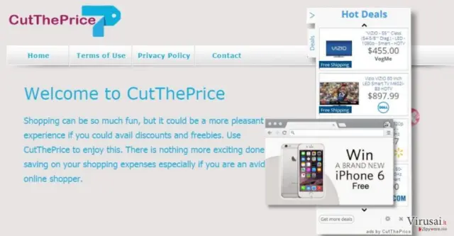 The main page of Cut The Price and its ads