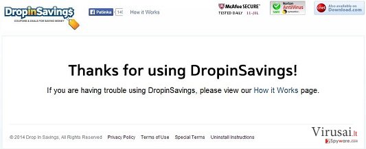 DropinSavings virusas ekrano nuotrauka DropinSavings virusas ekrano nuotrauka