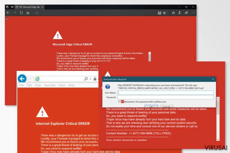 Critical ERROR melagingo pranešimo pavyzdys