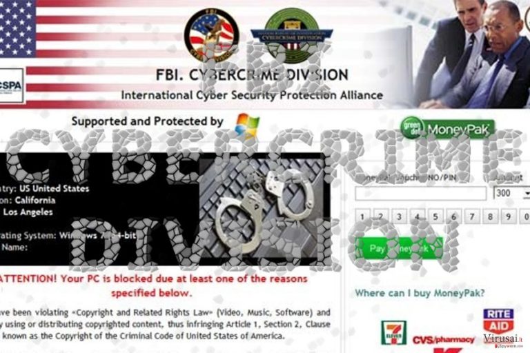 Apgaulingas FBI Cybercrime Division viruso rodomas pranešimas