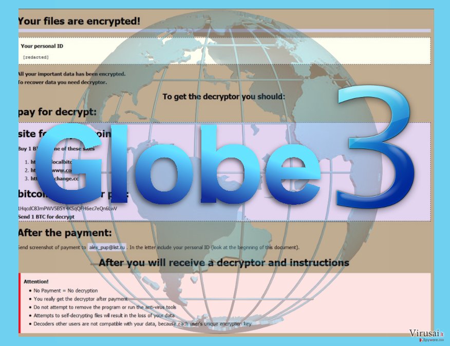 Globe3 virusas ekrano nuotrauka Globe3 virusas ekrano nuotrauka