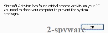 Microsoft Antivirus has found critical process activity on your PC ekrano nuotrauka Microsoft Antivirus has found critical process activity on your PC ekrano nuotrauka