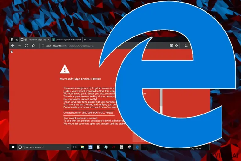 Internet Explorer Critical ERROR pranešimo pavyzdys