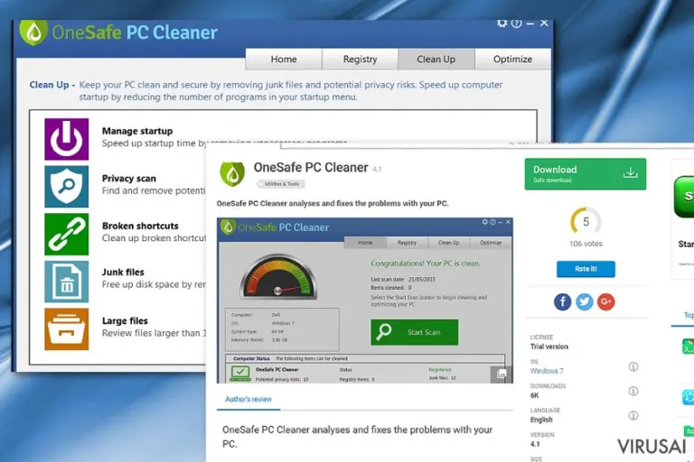 OneSafe PC Cleaner įrankis