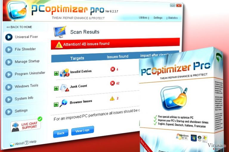 PC Optimizer Pro programos pavyzdys