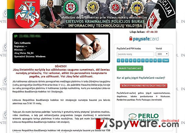 'Policijos Departamentas Prie Vidaus Reikalų Ministerijos' virusas ekrano nuotrauka 'Policijos Departamentas Prie Vidaus Reikalų Ministerijos' virusas ekrano nuotrauka