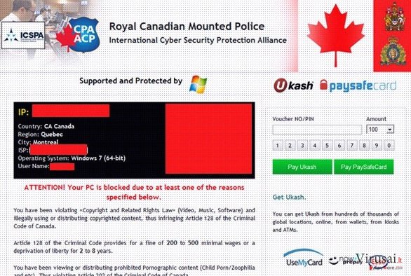Royal Canadian Mounted Police Ukash virus ekrano nuotrauka Royal Canadian Mounted Police Ukash virus ekrano nuotrauka