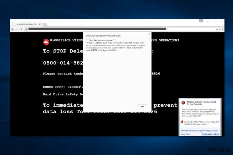 Windows žinutė įspėjanti apie Zeus