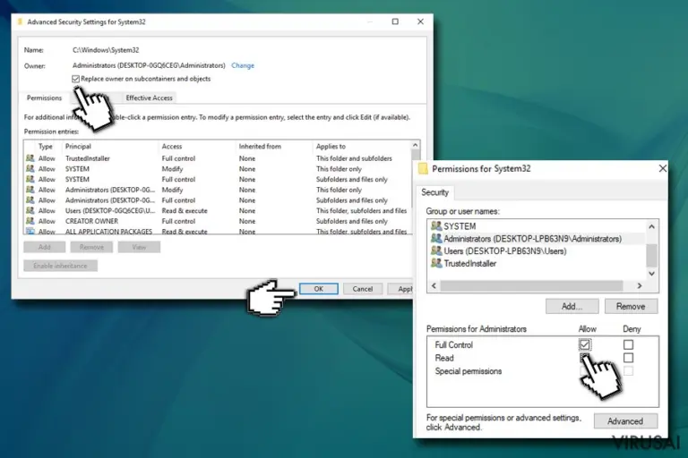 TrustedInstaller - suteikite pilną kontrolę administratoriui