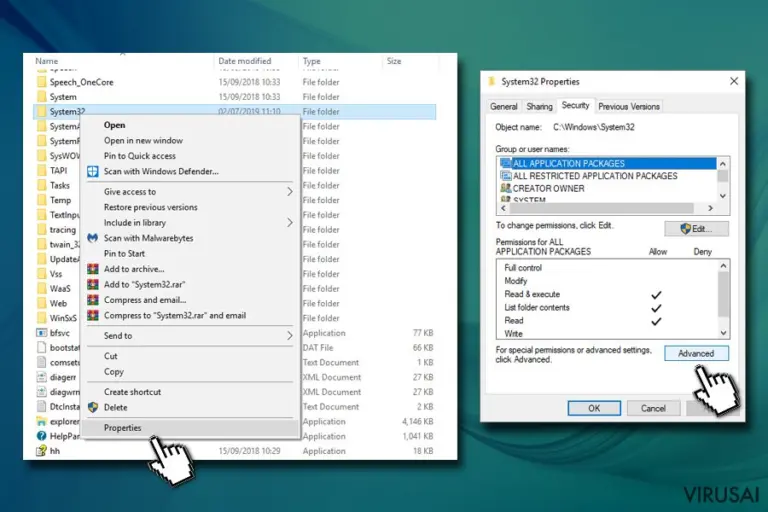 Eikite į TrustedInstaller „Properties“