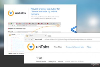 „UnTabs“ plėtinio pavyzdys