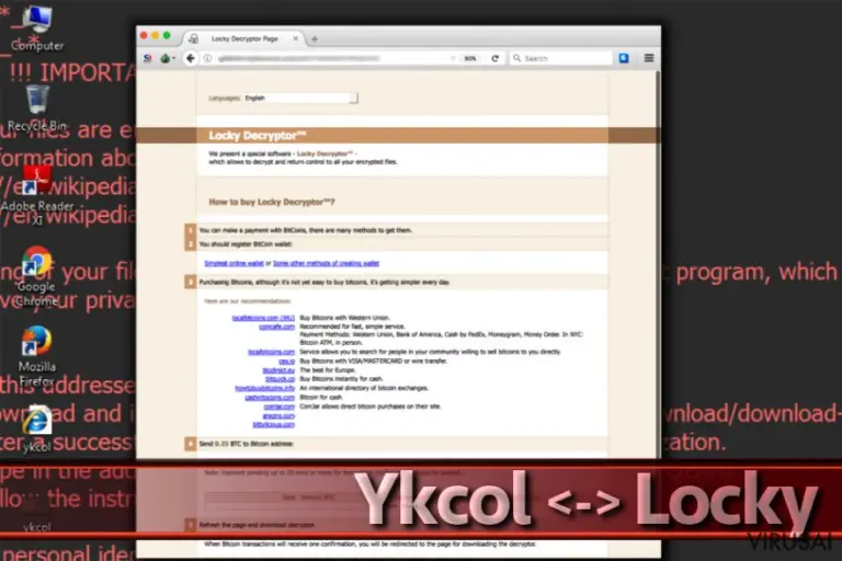 Ykcol viruso pateiktas išpirkos mokėjimo puslapis