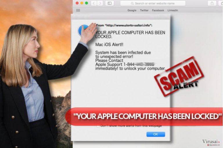 „YOUR APPLE COMPUTER HAS BEEN LOCKED" virusas