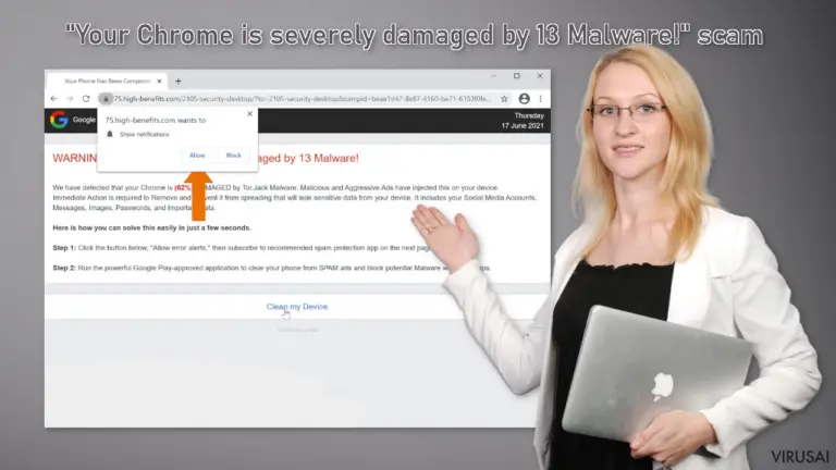 „Your Chrome is severely damaged by 13 Malware!“ apgaulė