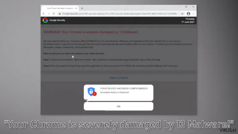 „Your Chrome is severely damaged by 13 Malware!“
