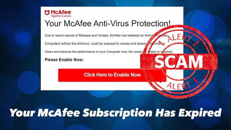 „Your McAfee Subscription Has Expired“ iššokantis langas