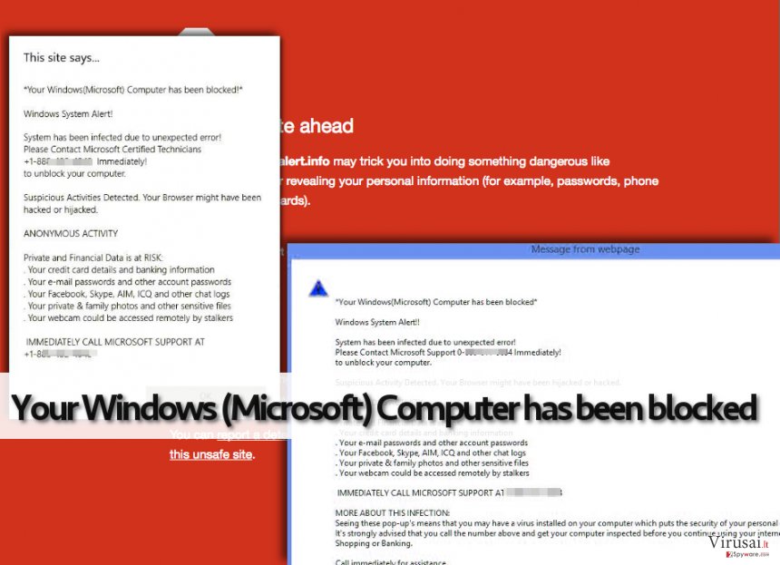Your Windows (Microsoft) Computer has been blocked virusas ekrano nuotrauka Your Windows (Microsoft) Computer has been blocked virusas ekrano nuotrauka